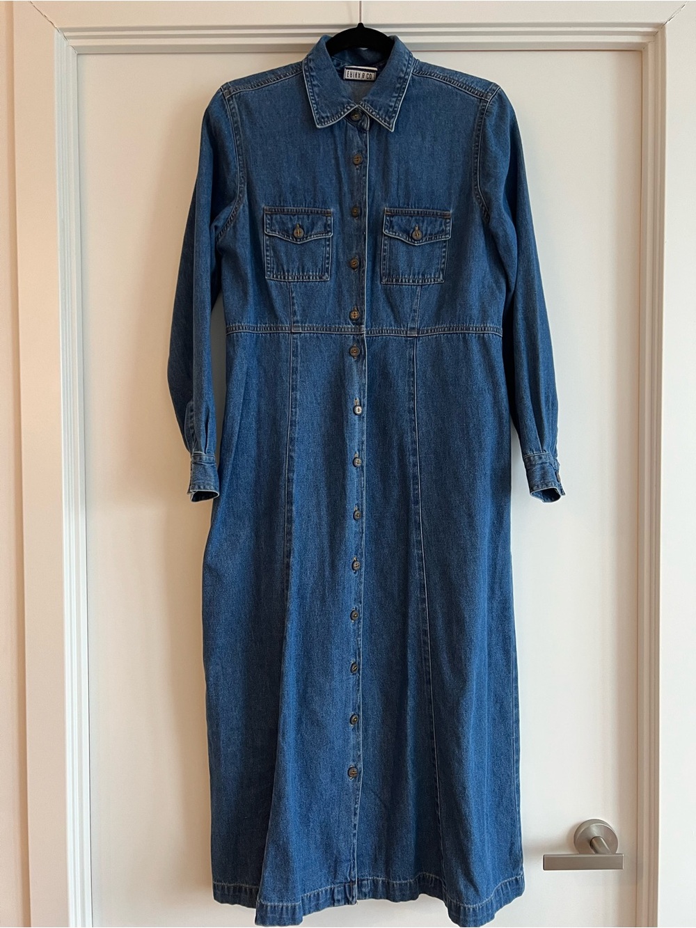 Maxi Denim Button-Front Shirt Dress - Blue Erika & Co Vintage